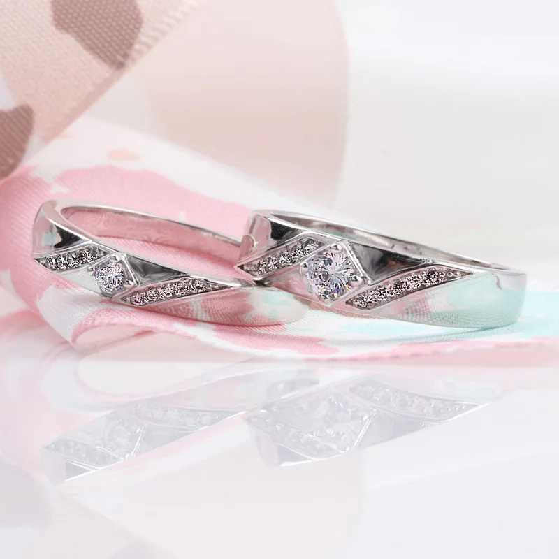 New 925 Sterling Silver Wedding Ring Sets Light Zircon Ring for Women Men Classic Fashion Couples Fine Jewelry Circle with Box L250519