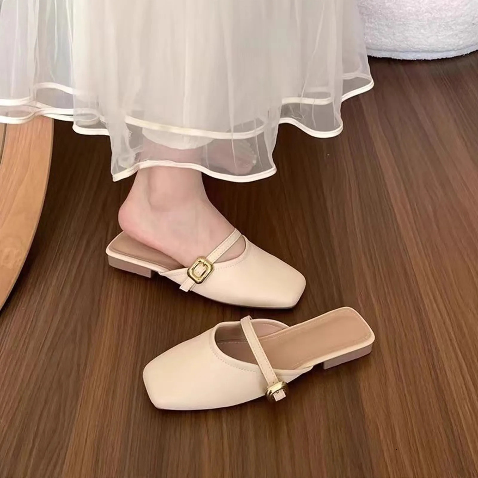 Summer French Gentle Baotou Half Slippers Women Casual Versatile Flat Bottom Shallow Mouth Single Shoes For Women 250519