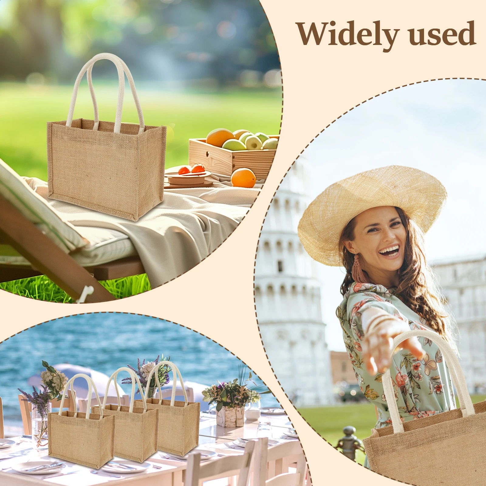 12/4PCS Burlap Tote Bags Mini Burlap Beach Bags with Handles Portable Jute Tote Bag Reusable Burlap Gift Bag Multipurpose Burlap 250516