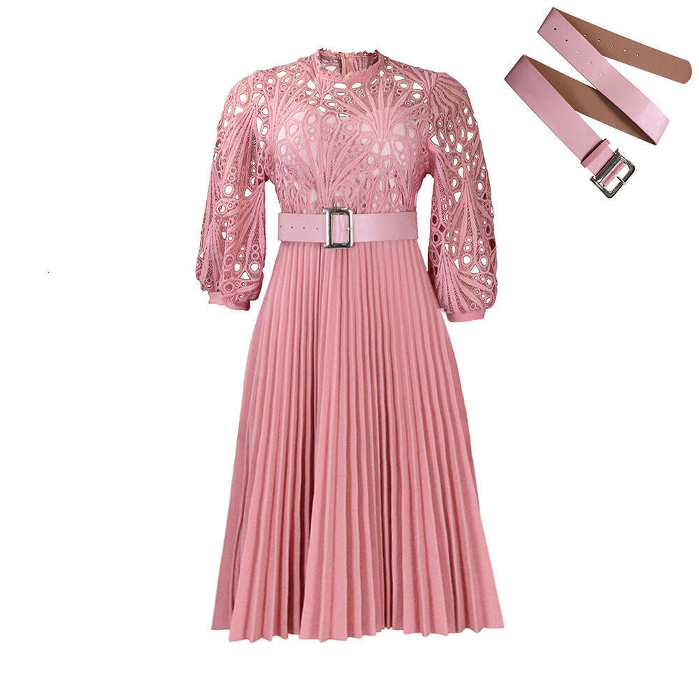 Women's Wear Women's New Fashion Large Lace Hook Flower Sexy Hollow Hundred Pleats Dress