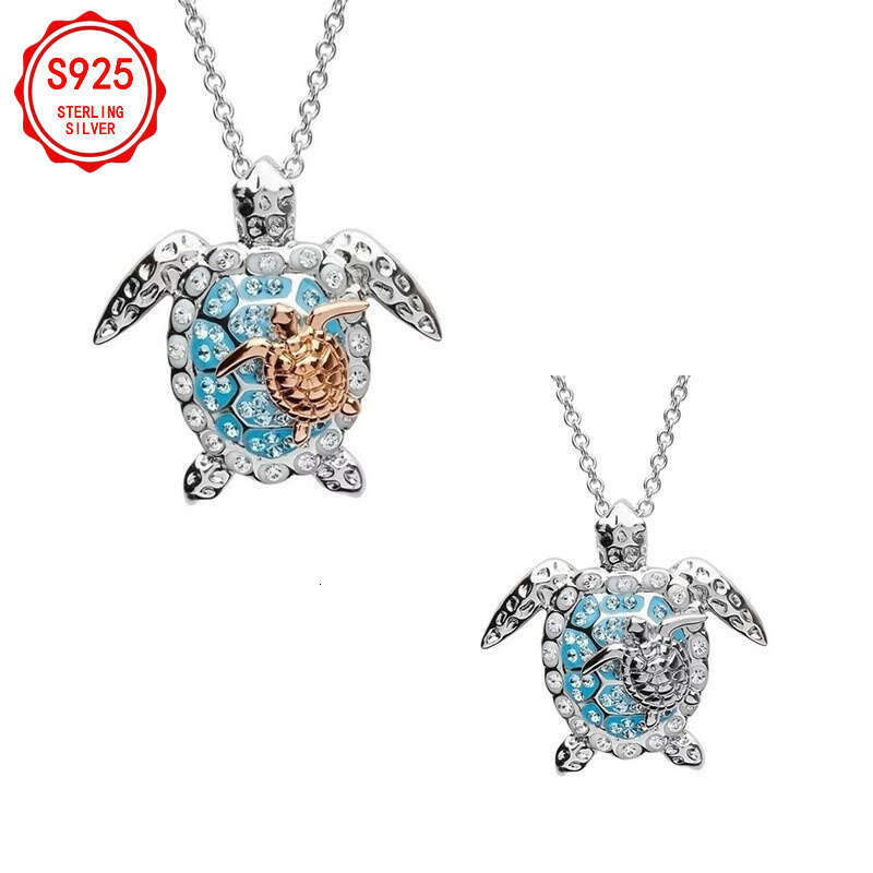 Creative Turtle Two-color Necklace Earrings Ring Set S Sier Weight 8g Inlaid with Moissanite Necklace Daily Wear Birthday Valentine'S Day Women&#
