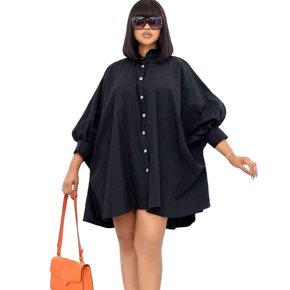 Women's Wear Spring New Loose Waist Style Flip Collar Solid Color Large Shirt Dress
