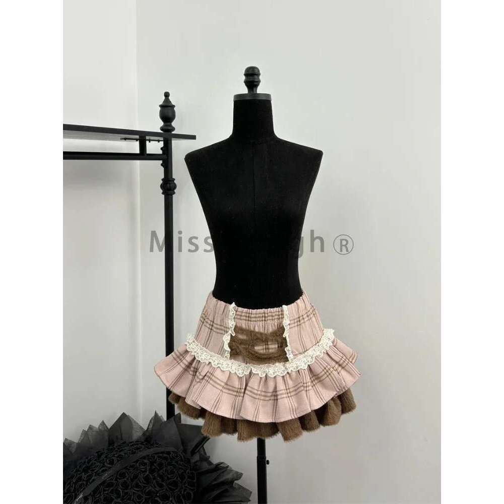 Sweet Kawaii 2 Piece Sets Women Japanese Y2k Brown Retro Tops + Chic Mini Cake Skirt Female Princess Elegant Outfits Spring 2025