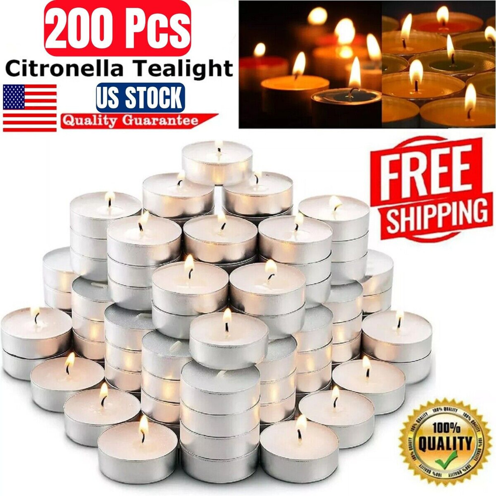200 Pack White Unscented Tea Night Light Candles Bulk 4 Hours Less Dripless