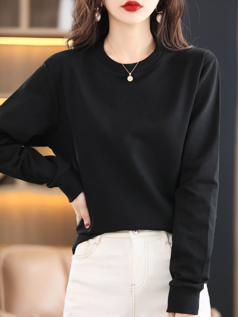 L1603 Unisex Sweatshirt Large Size Loose Combed Cotton Round Neck Pullover Autumn and Winter Sweatshirt Jacket All-match Women