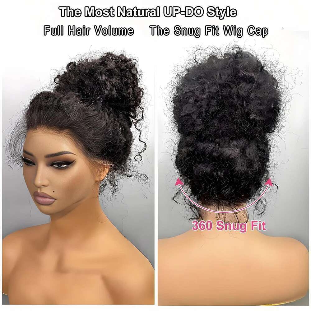 Invisi Strap 360 Full Lace Frontal 250 Density Kinky Curly 30 Inch Black Human Hair Drawstring Snug Water Wig Preplucked