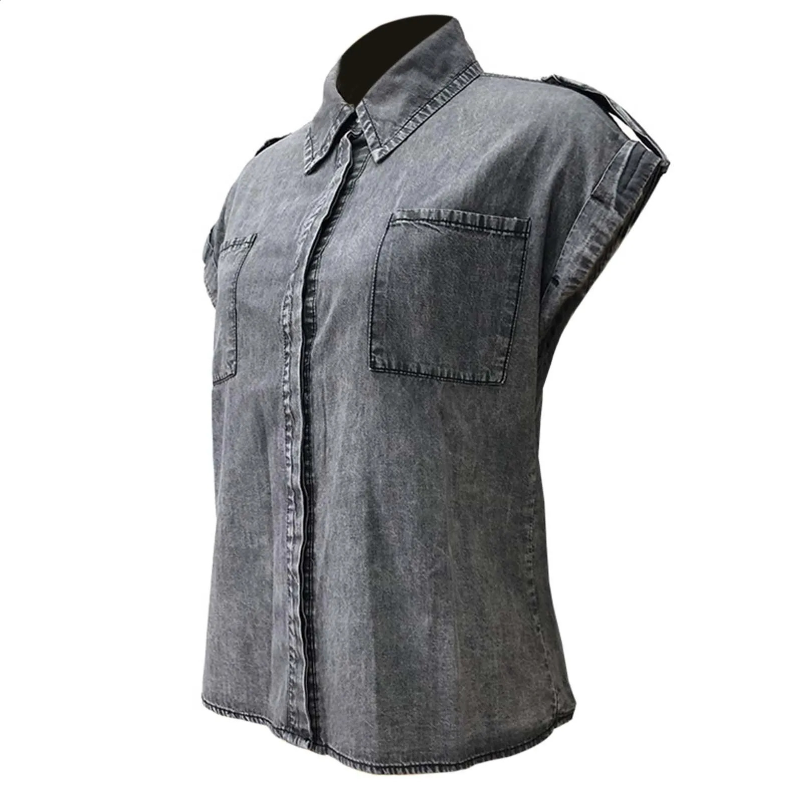 Summer Sleeveless Blouse Pure Color Retro WomenS Short Sleeve Denim TShirts Fashionable Street Outdoor Versatile Top 2024 250516Z