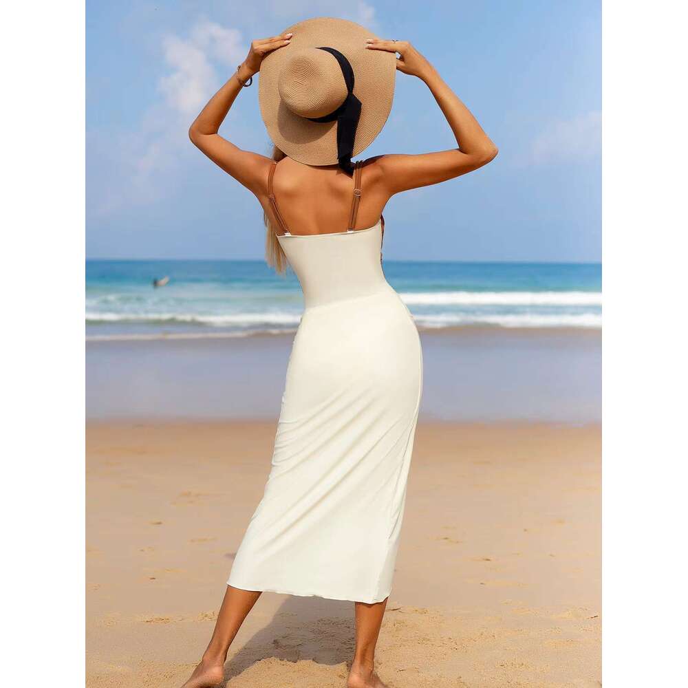 DHEssentials Women Two Pieces Swimwear Cut Out Monokini High Waisted Bottom Swimsuit Beach Skirt Cover up