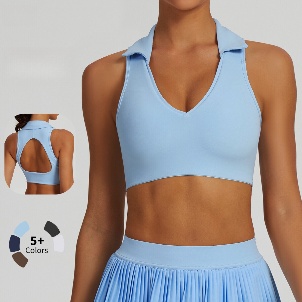 Tight POLO collar vest women's beautiful back running tennis fitness suit top sports shirt