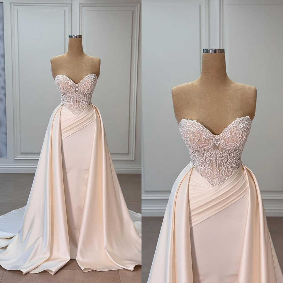 Simple Evening Dresses For Women Sweetheart Neck Sleeveless Gown Appliques Detachable Train Dress Party Customized Dress