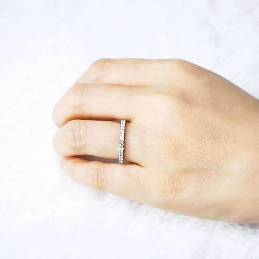 COSFIX 2mm D Color Moissanite Eternity Wedding Band Original 925 Sterling Silver White Gold Stackable Rings Women Girl Wholesale