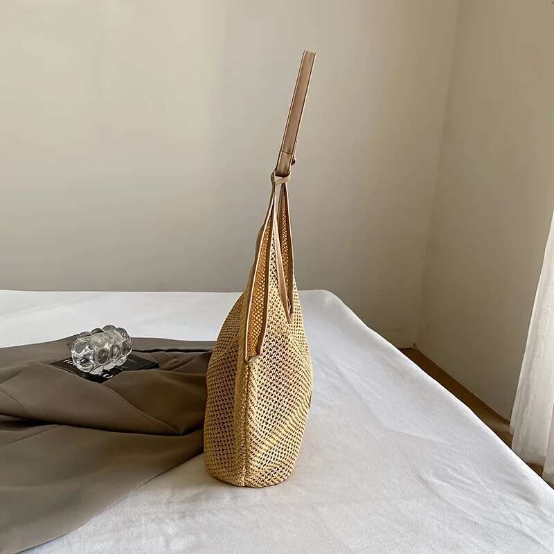 Ladies Straw Woven Wind Large Capacity Tote New Fashion Shoulder Bucket Seaside Beach Bag