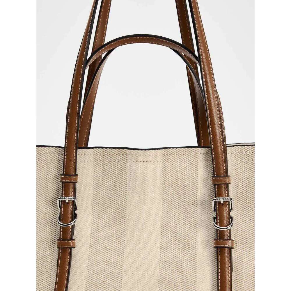 Large-capacity Canvas Female New Contrast Retro Portable Tote Commuting One-shoulder Messenger Bag in Class