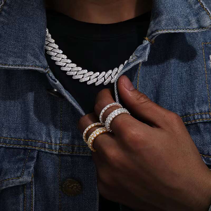 Hip Hop Men Women Fashion Jewelry 3.0mm Moissanite Diamond Iced Out Gold Plated 925 Silver Ring