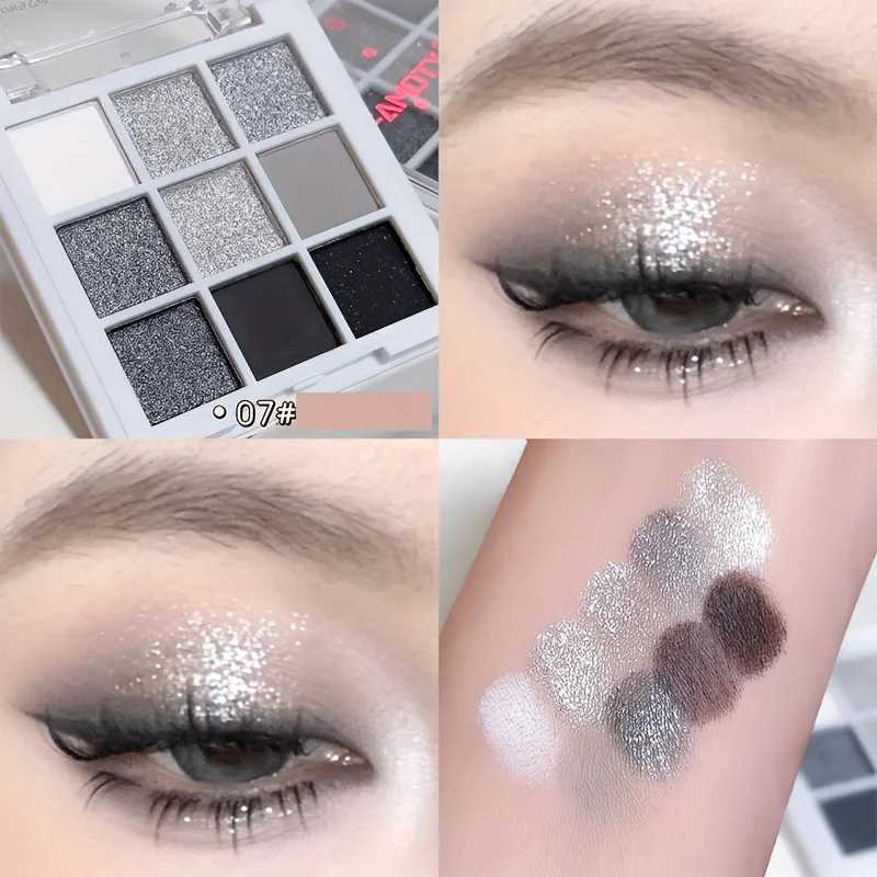 9 Colors Eyeshadow Palette Dark Black Grey Silvery Color Shimmer Matte Glitter Finish Smokey Style W250520