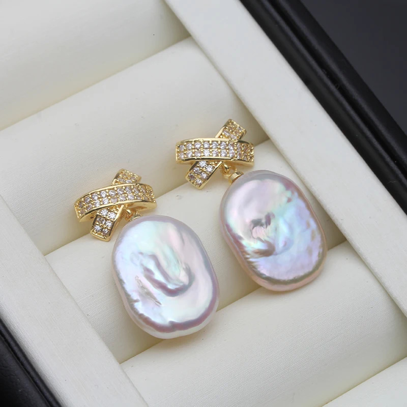 Real Cultured Original Large Baroque Pearl Earrings For Women18K Gold Plated Pearl Earring Wife Mother Birthday Gift 250517