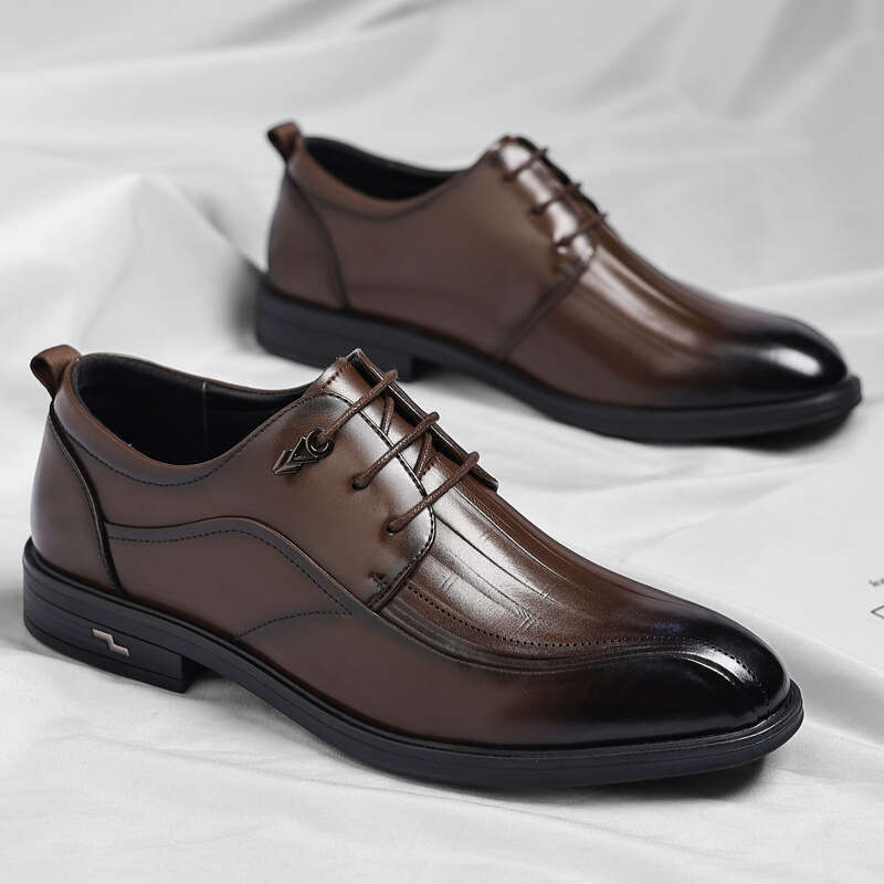 Men's 2025 new business formal men's British style casual low cut leather wedding shoes men