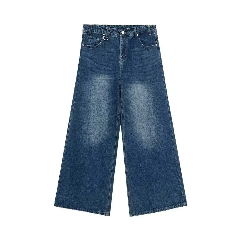 Male Jeans Straight Casual Menwear Loose Wide Leg Trousers Fashion 9C354 Summer Mens Denim Pants Old Blue Washed 250519