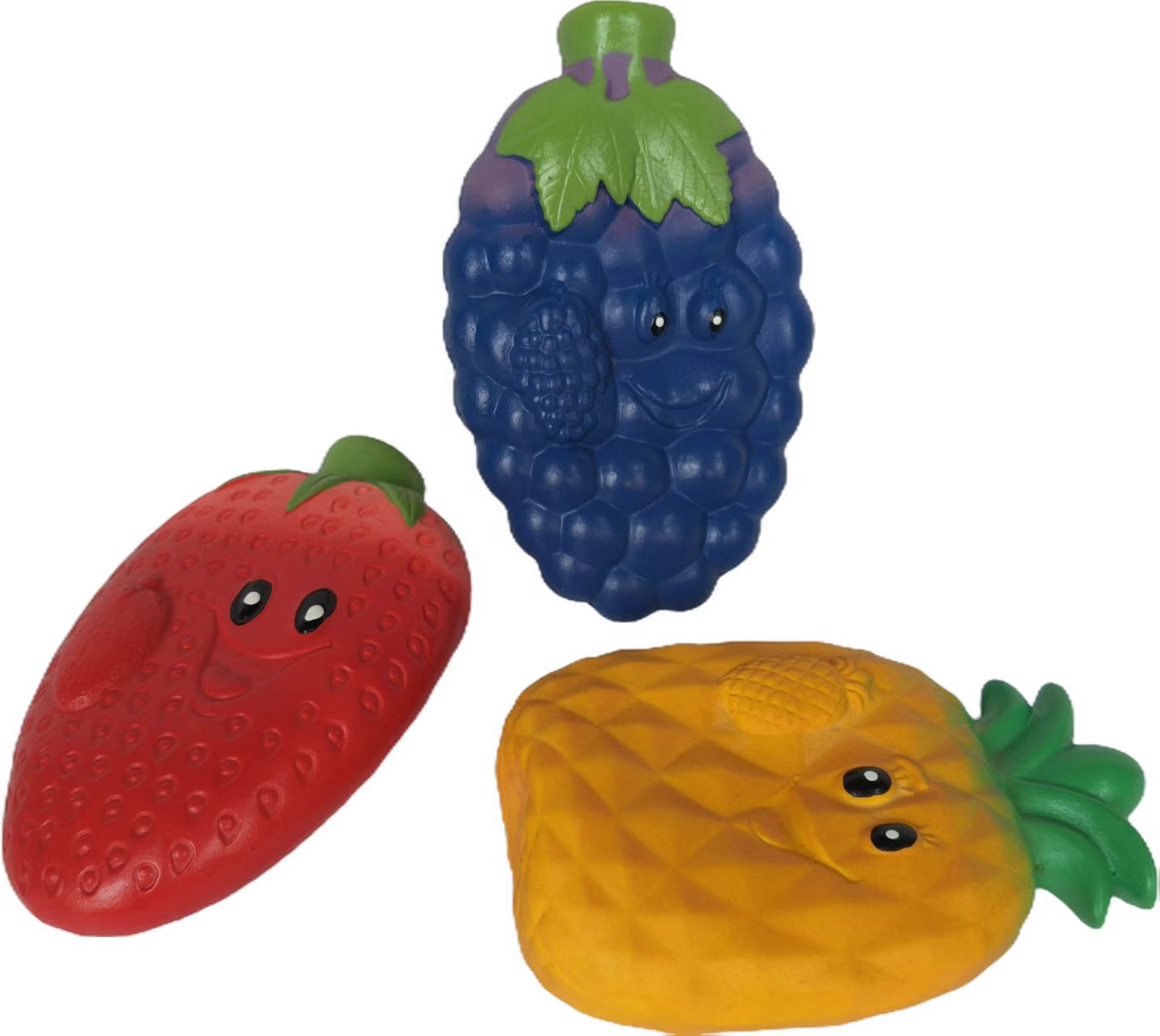 Latex Soft Fruit Pet Toy Natural Rubber Squeaky Strawberry, Pineapple, and Grape Shaped Teething Pet Toys for Dogs (Set of 6)