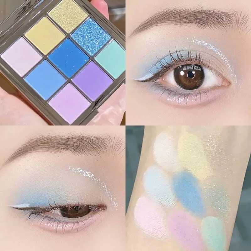 Shedella 9 Color Eyeshadow Palette Macaron Matte Pearlescent Glitter Waterproof Lasting Play Makeup Blue Smoky Novice Makeup W250520
