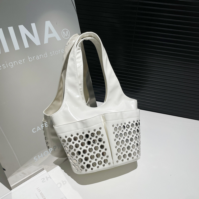 2025 Rivet Women's Fashion Shoulder Water Bucket Underarm Bag PU Leather Handbag
