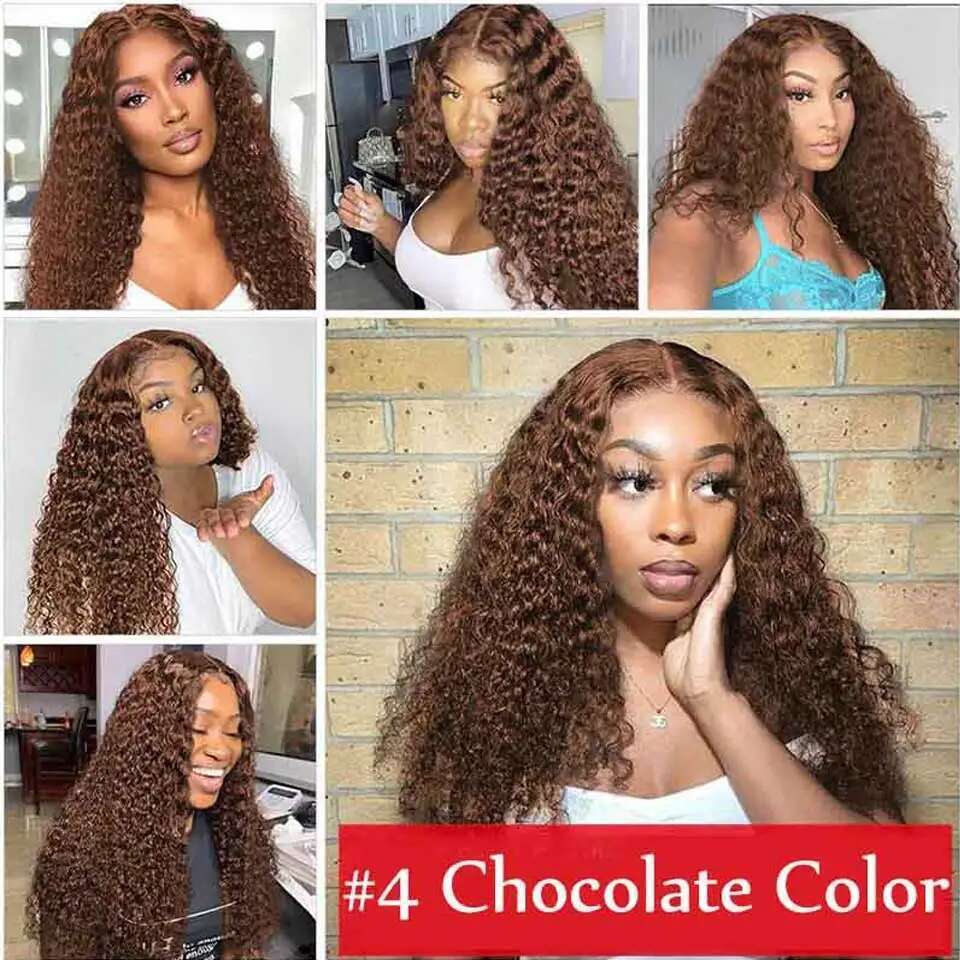 13x6 Hd Deep Wave Chocolate Brown Remy Frontal Wig 180% 13x4 Curly Lace Front Human Hair Wigs