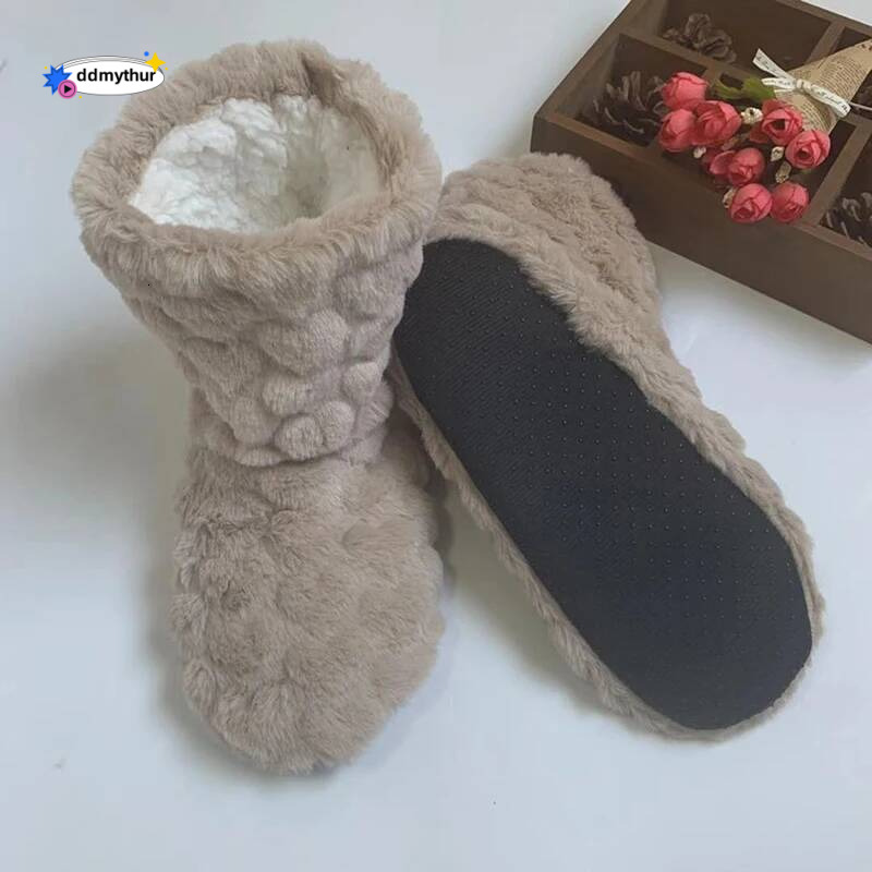 Winter Adult Men And Thick Warm Floor High Tube Non-Slip Indoor Cotton Plush Home Slippers Shoes Women Girl ddmythur