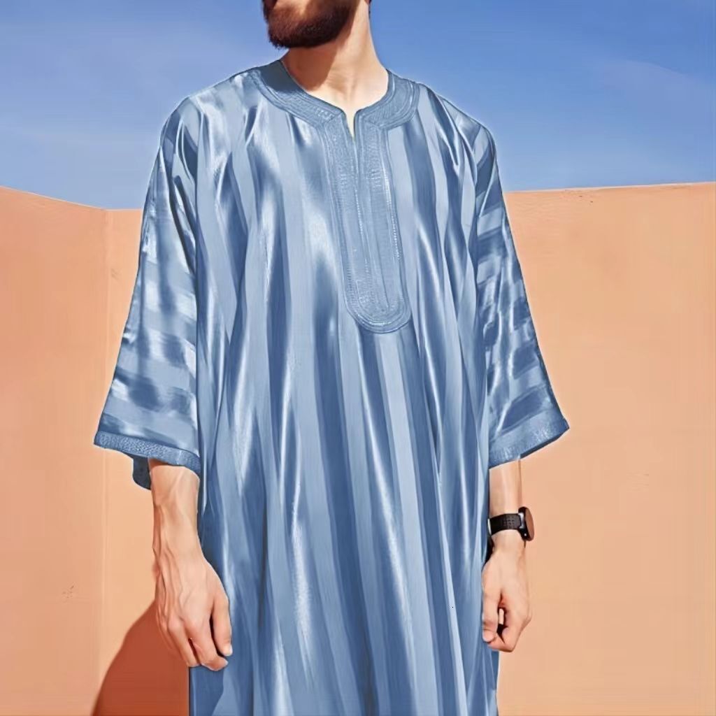 Fashion Designer Clothing Hot Selling Loose Muslim Style Seven Quarter Sleeved Arab Casual Men's Robe 2025 New Style
