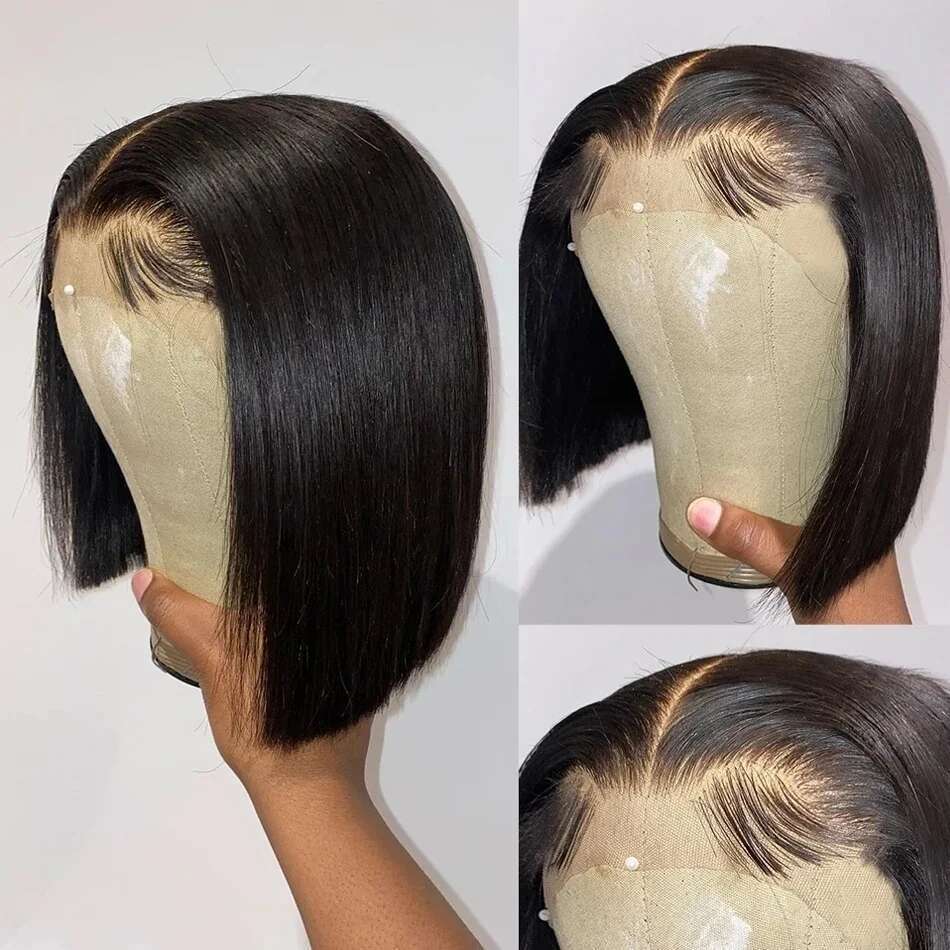Short Bob Bone Straight Black 13X4 Frontal Wig 100% Human Hair 4X4 Lace Front Wigs
