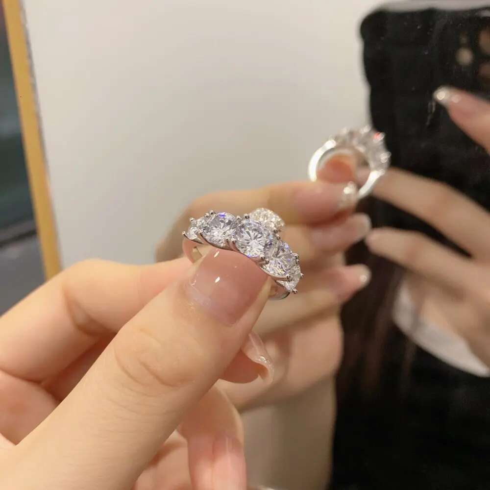 3.6CT All Moissanite Rings for Women 5 Stones Sparkling Diamond S925 Sterling Silver Wedding Band Jewelry with GRA Certificate