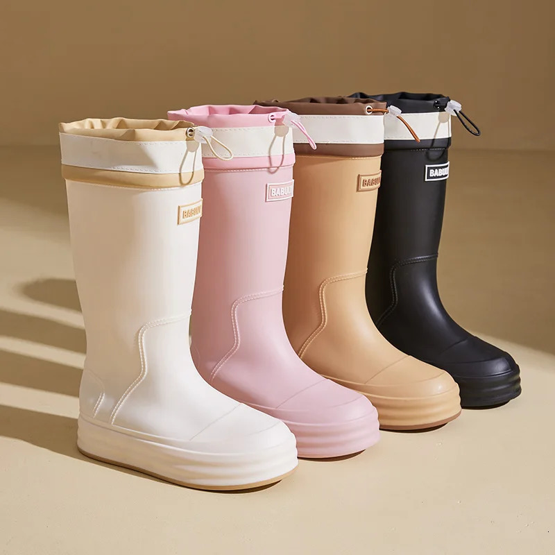 Womens Adult Waterproof Cuffed Water Shoes High-cylinder Rain Boots for Outdoor Hiking 250515