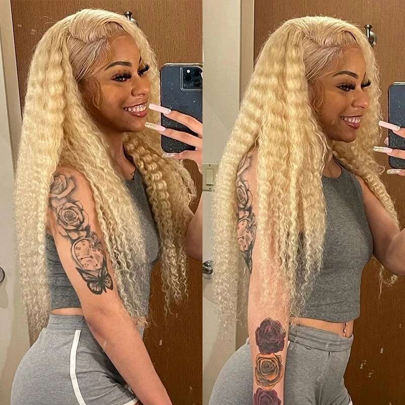 Brazilian deep wave 13x6 hd lace frontal human hair wig for women 30 40 inch 613 honey blonde curly cheap wigs on sale clearance