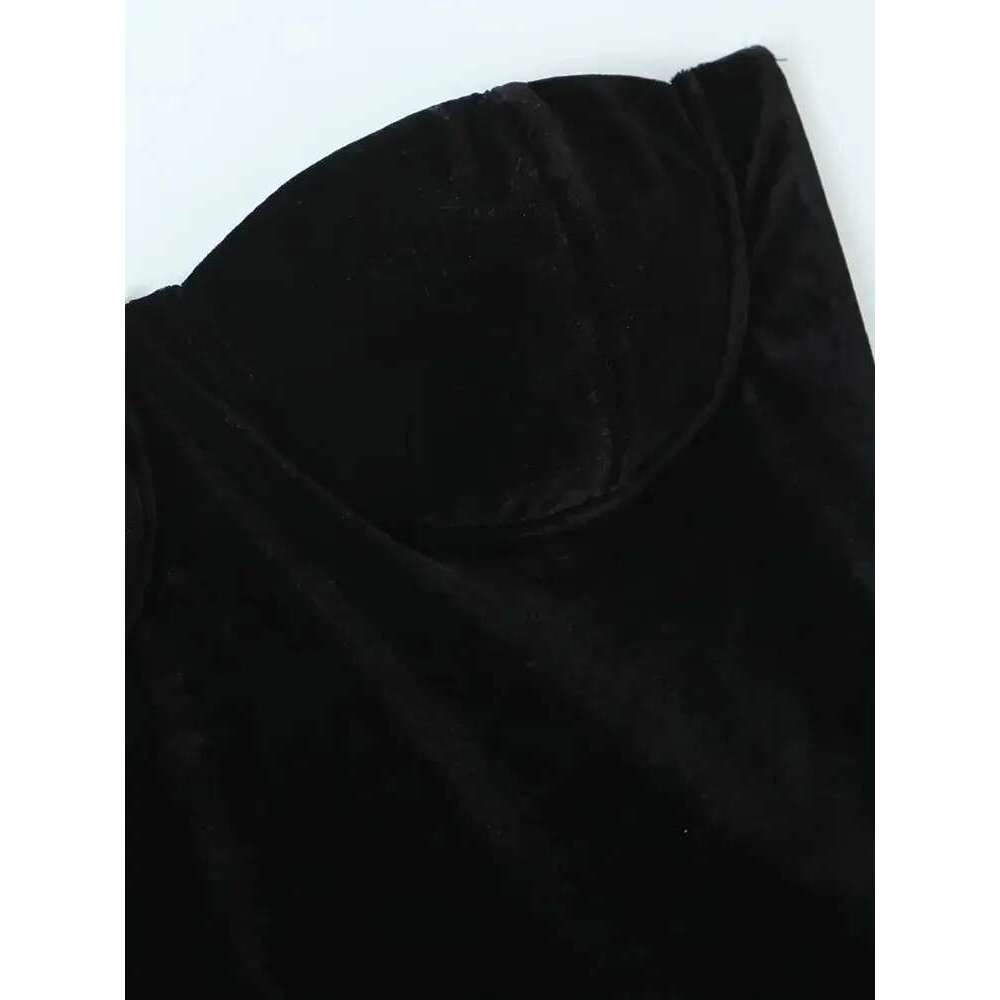TRZA-Strapless Veet Bodysuits For Women, Straight Neck, Snap-Button, Female Playsuits, Sexy Fashion