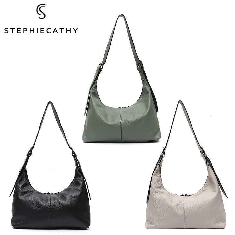 SC Women Cowhide Crossbody Bag Large Casual Shoulder Purse Wide Strap Handbag Female Daily 100% Genuine Leather Hobo Sack