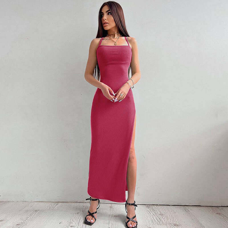 Halter Dress Elia S Sexy High Slit Suspender Exudes Casual And Vacation Style With A Backless Solid Color Long Dress CC Maxi Dress