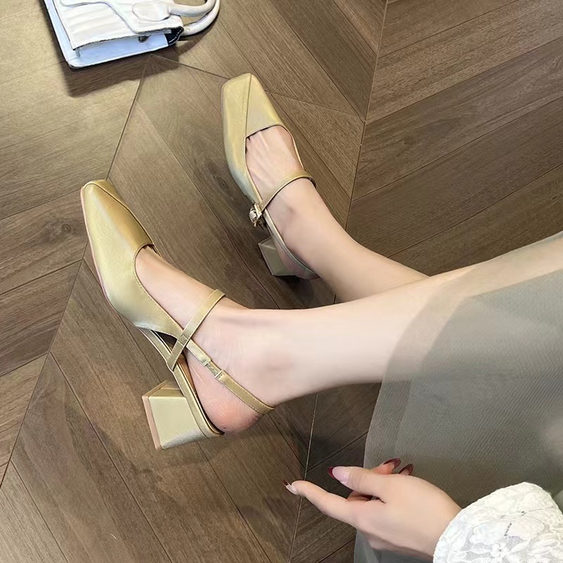 Ins Style Fashion Silk Women's High Heels Spring/Summer Thick High Heels Mary Jane Women's Hot and Thick Casual Shoes