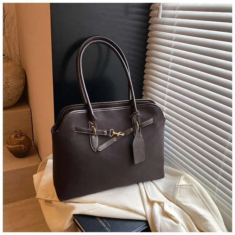 Women's Bags Designer Premium Vintage Leather Tote Bag - Spacious Commuter Shopper With Crossbody Strap & Modern Minimalist Gold Accents