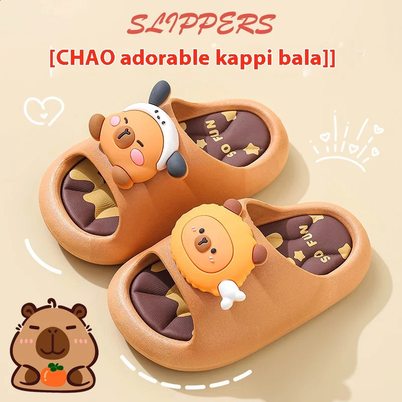Childrens Sandals Slippers Soft Bottom Non-slip Stamping Sense Slippers Boys and Girls Cute Kapi Bara Indoor Bath Slippers 250519