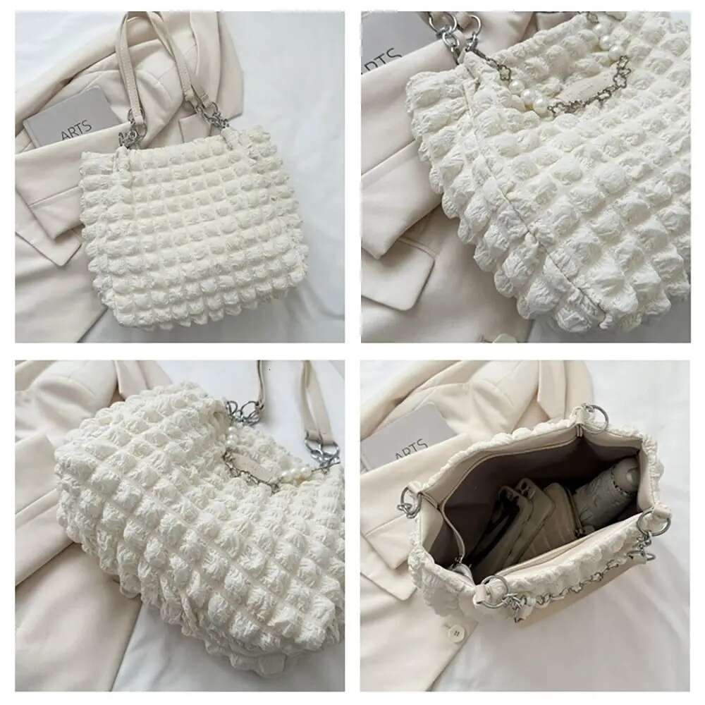 Hot Selling Large Capacity Ladies Tote Bag Fashion Plaid Women's Beaded Chain Shoulder Bags Soft Fabric Commuter Female Handbags Purse Designer B