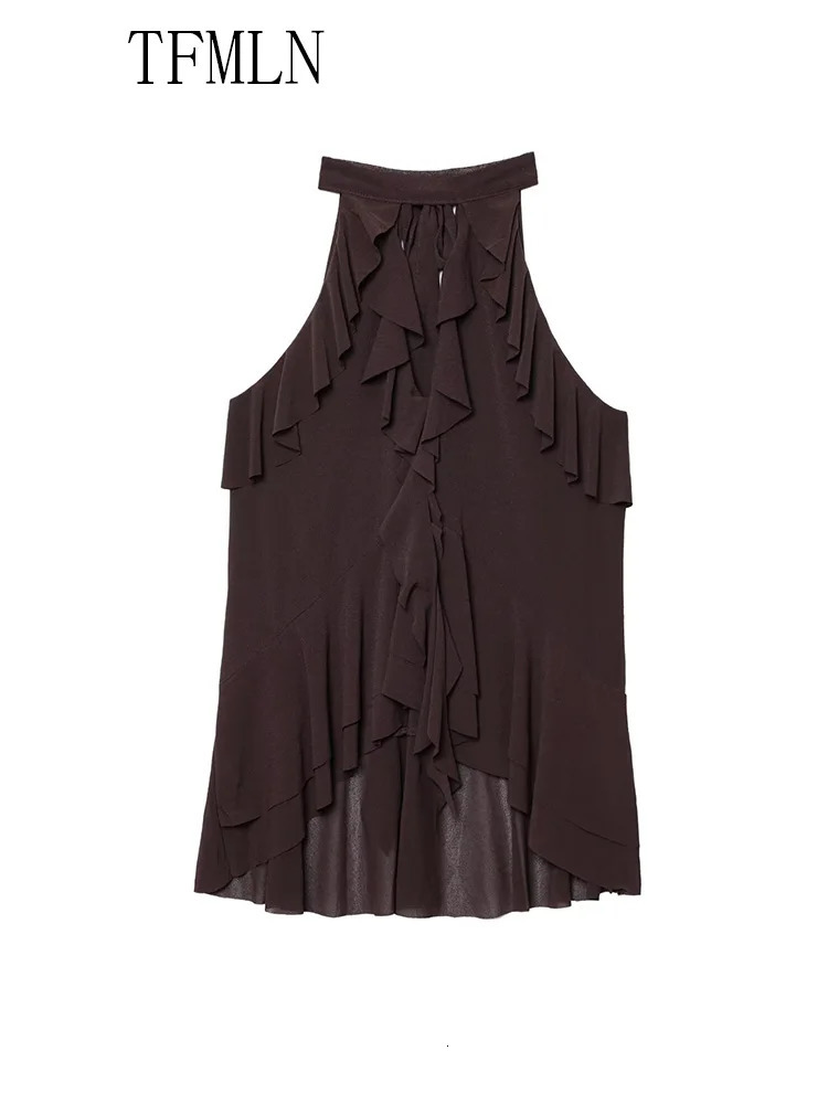 TFMLN Summer Women Tierred Halter Blouse Fashion Sleeveless Ruffles Thin Causal Chic Tops Sweet High Street Ladies 250520