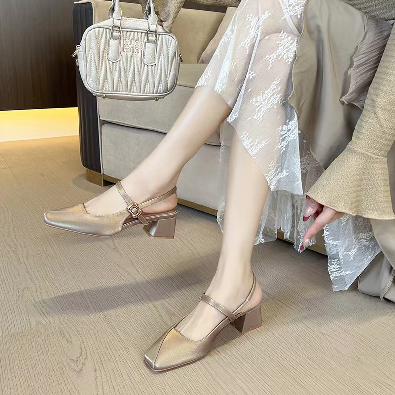 Ins Style Fashion Silk Women's High Heels Spring/Summer Thick High Heels Mary Jane Women's Hot and Thick Casual Shoes