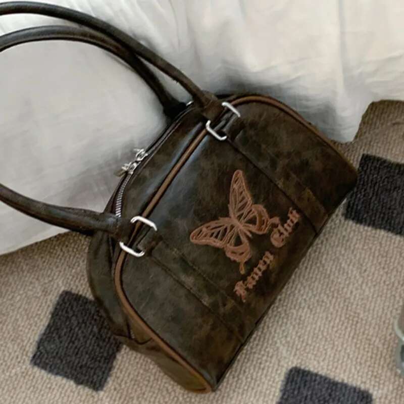 MBTI Vintage Y2k Womens Handbag Embroidery Butterfly Elegant Fashion Shoulder Casual Haruku Exquisite Female Boston Bag