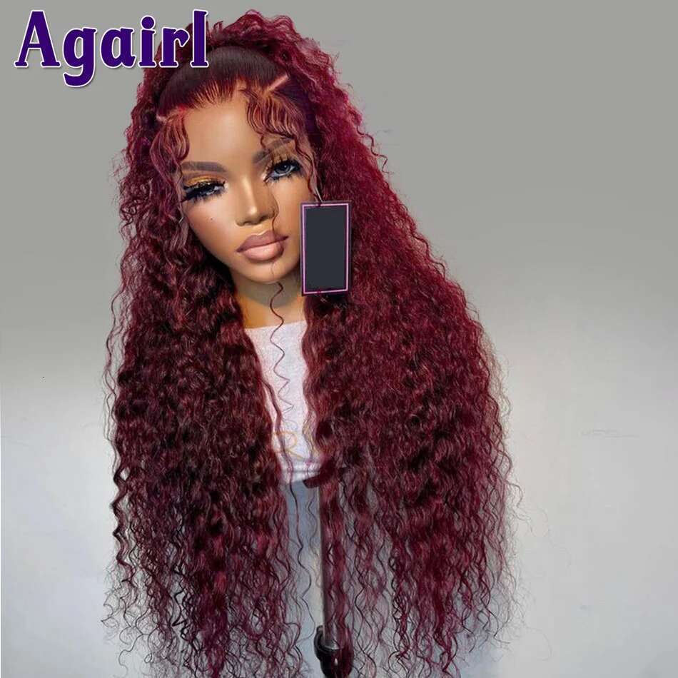99J Dark Red Ready Go Wig Bury Kinky Curly Human Hair 13X4 13X6 Lace Frontal Brazilian Water Wave 6X4 Closure Wigs