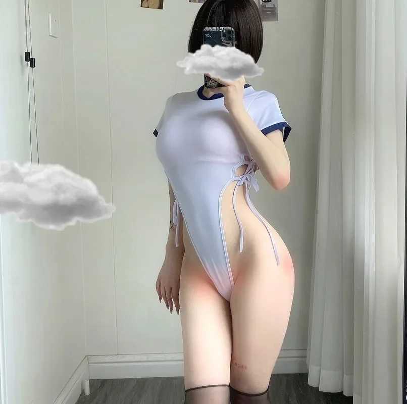 Lolita Sexy Lingerie Cosplay Costumes School Girl Uniform Bandage Jumpsuit Split Bodysuit Sailor Women Anime R250520