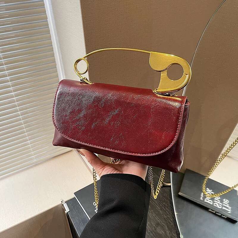 Women Creative Pin Handbag With Chain PU Leather Casual Flap Large Capacity Stylish Crossbody Work Date Bag