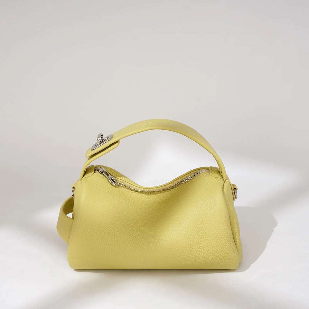 New genuine pillow handbag slanted head layer cowhide soft leather one-shoulder hand-held Boston women's bag