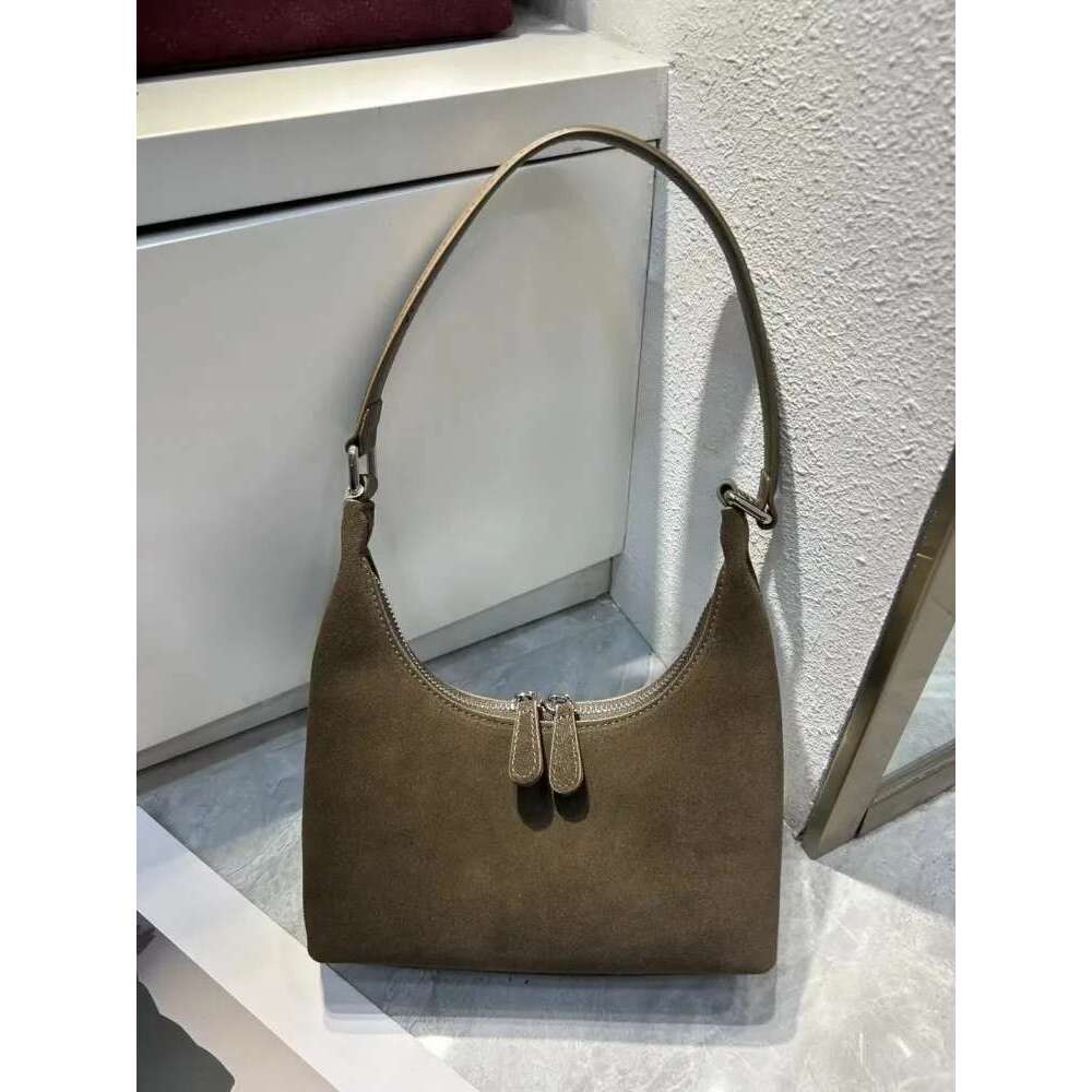Women Designer New Soft Suede Genuine Leather Zipper Casual Single Shoulder Solid Color Hobo Bag Ladies Office Handbag