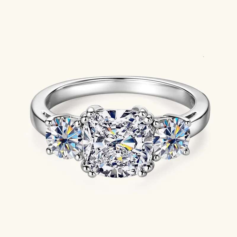 COSFIX Cushion Cut Womens Moissanite Ring s925 Silver D Color Moissanite Rings for Women Luxury Women Full Moissanite Ring