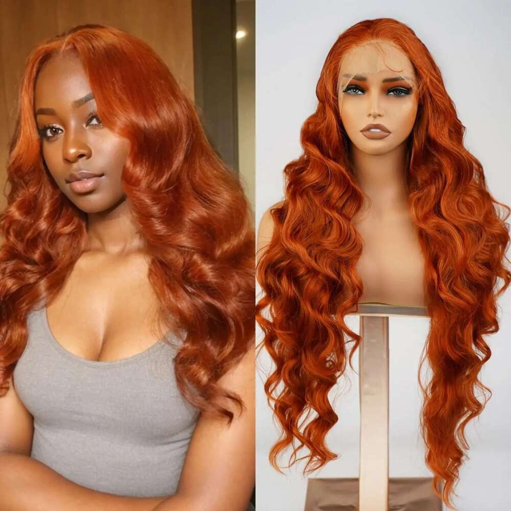 180 Density 350 Ginger Orange 24 inch Body Wave Front Human Hair Wigs 14x4 HD Lace Frontal Curly Wig For Woman