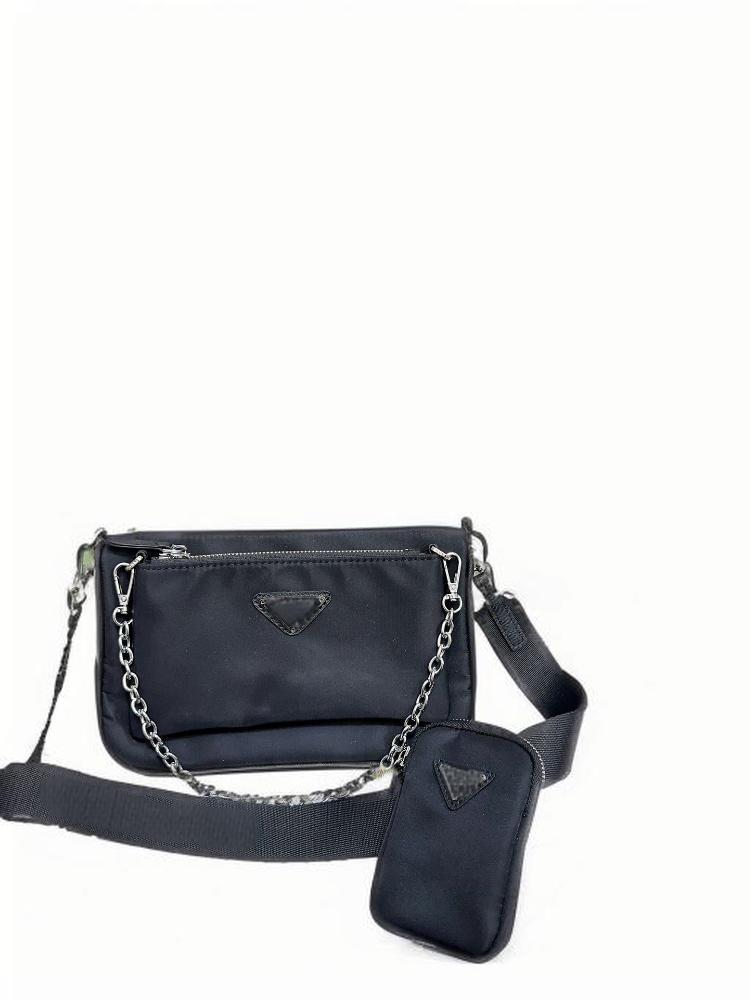 Nylon black 2-in-1 men's and women's casual chain practical single shoulder crossbody bag